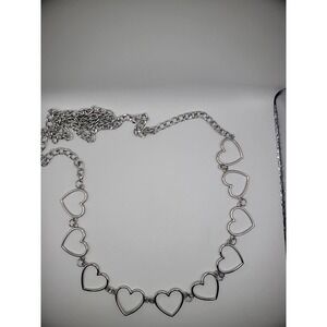 Vintage Silver Tone Chain Hearts Necklace Womens Jewelry Costume Flapper Long